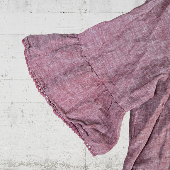 Tahari Washed Red Linen Tassel V Neck Boho Peasant Blouse Size 2X - Picture 6 of 7